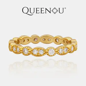 【1009】Intricate Geometric Gold Ring | Sparkling Synthetic Moissanites Set in Continuous Circle & Oval Pattern