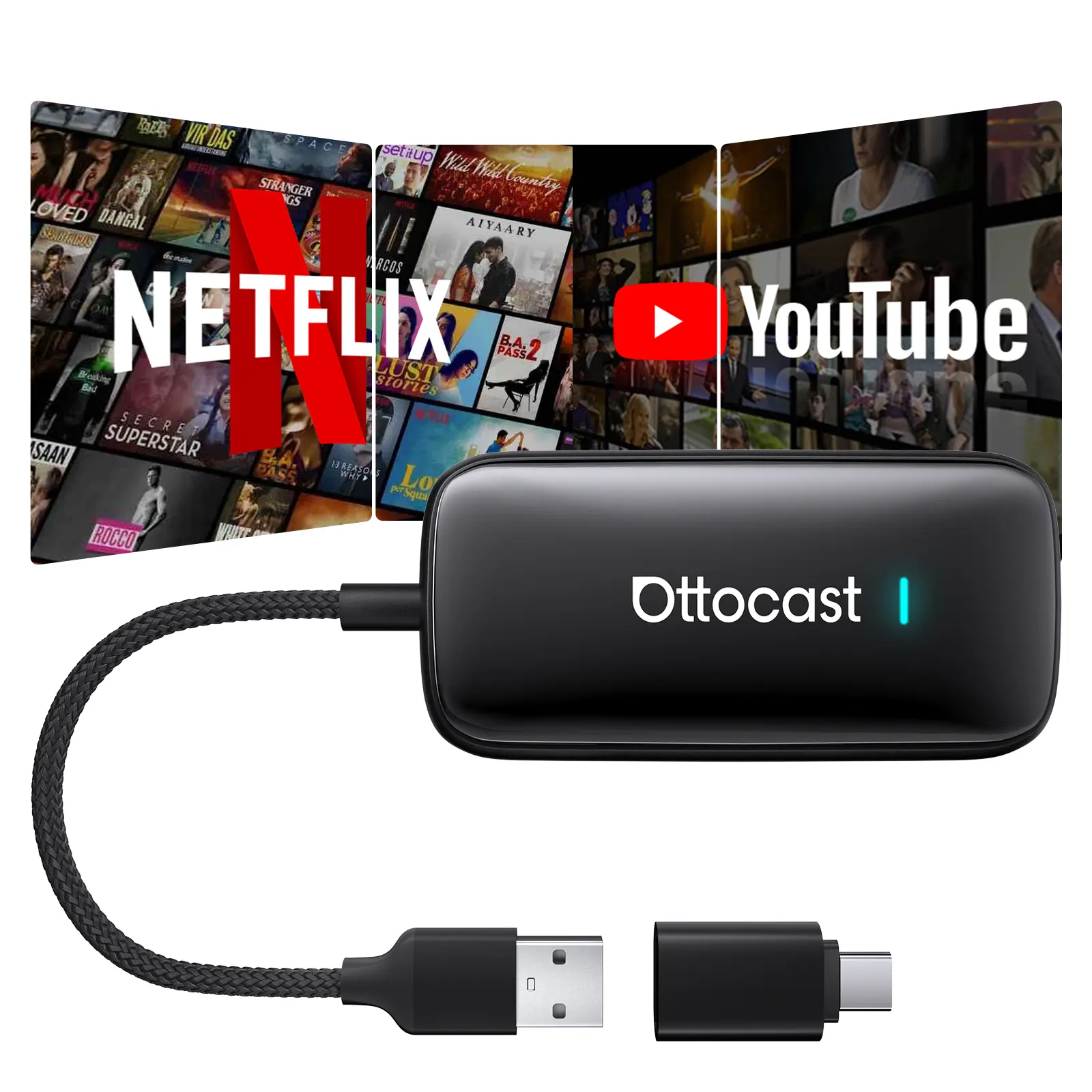 【COMPATIBLE WITH CARS WIRED CARPLAY】OTTOCAST Play2Video Ultra 2026 Upgrade Magic AI Box Car Watch Video Devices, Wireless CarPlay Android Auto Video Adapter 3 in 1 Built-in Netflix/YouTube Android 12 System