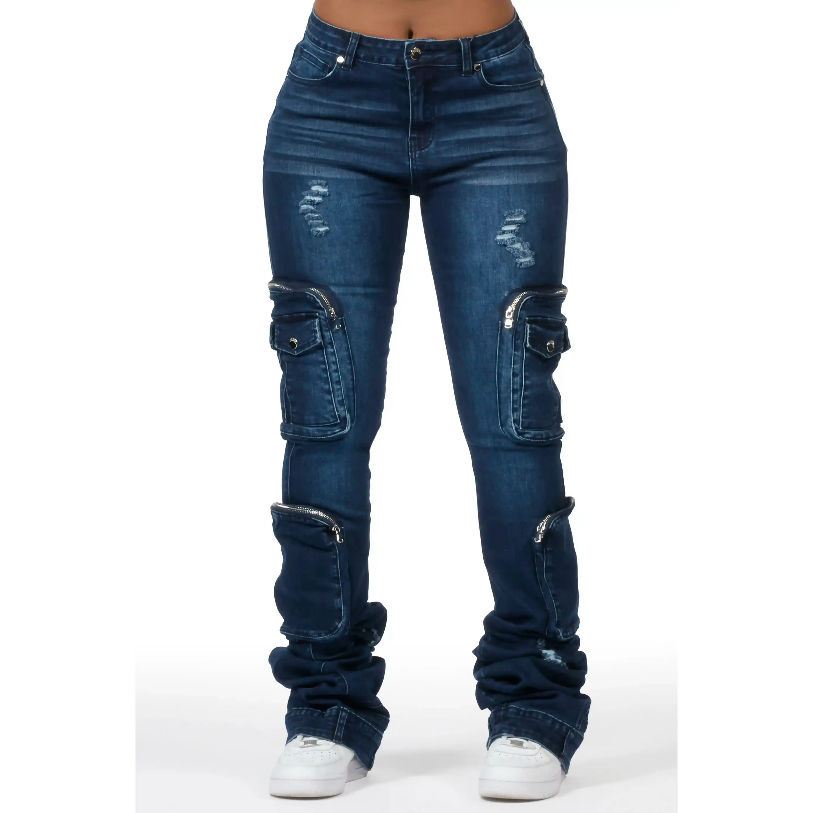 Alisson Dark Wash Cargo Super Stacked Jean