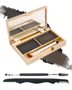 Eyebrow Powder Kit- 2 Color Soft Tinted Eye Brow Powder Palette,Waterproof Longlasting Dark Black/Dark Grey Brow Filler,Professional Eyebrow Makeup for Older Women with Mirror Brow Brush & Razor-Set06