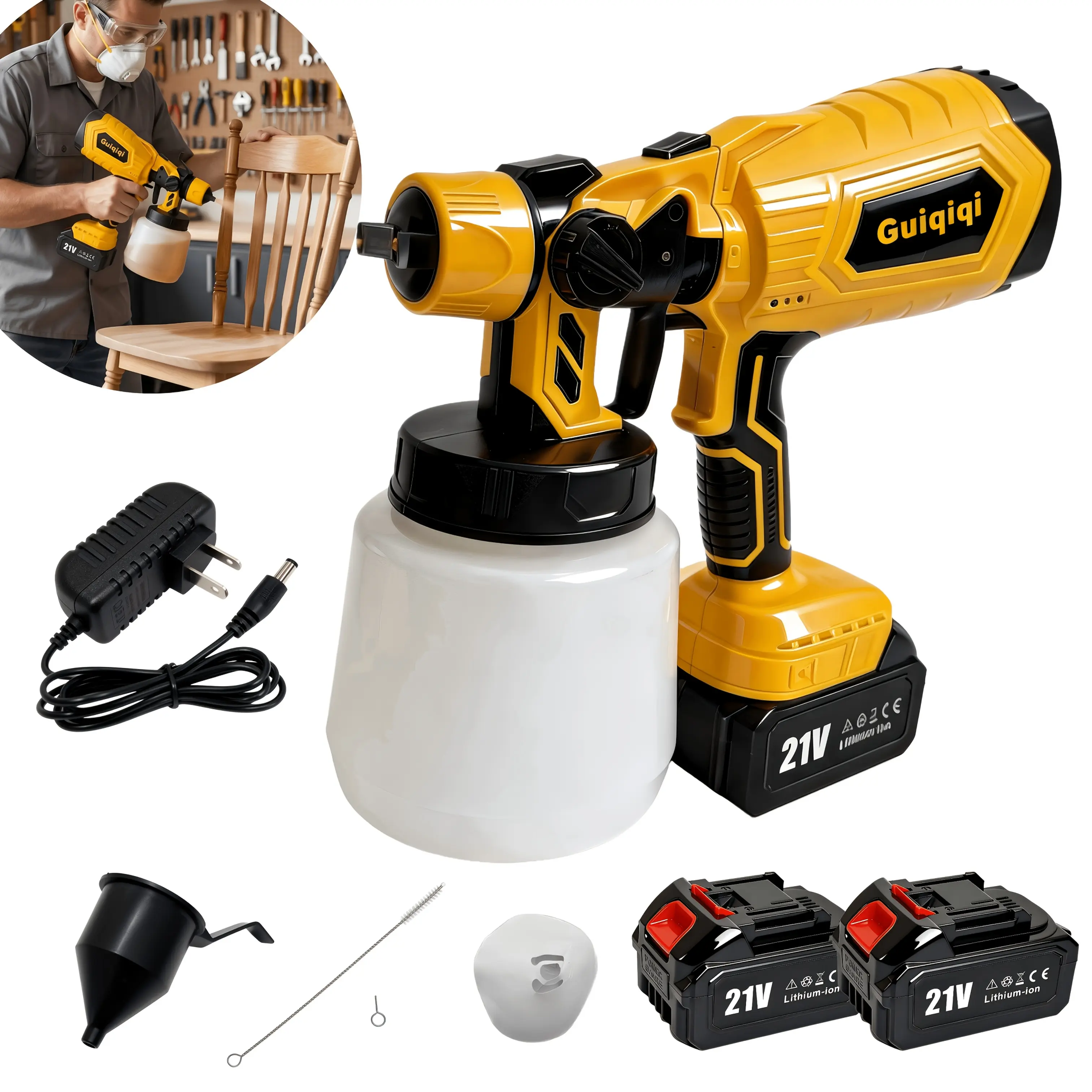 Wireless Spray Gun With Nozzle Rechargeable Battery, Capacity 33.81oz, Adjustable Atomization Speed, Including 3 Adjustable Spray Modes, Suitable For Indoor/outdoor Use On Walls, Wood, Cars, Decks, Furniture - Ergonomic Design | Father's Day Gift