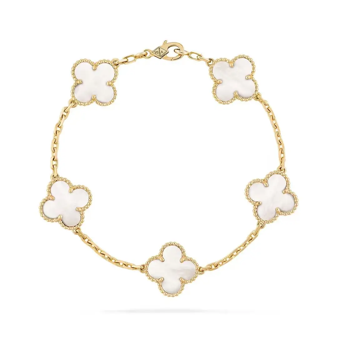 Pre-owned Van Cleef & Arpels, Vintage Alhambra bracelet, 5 motifs 18K yellow gold, Mother of pearl，non full set Exquisite Bracelet Jewelry Bracelet