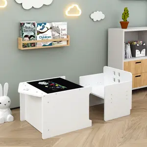 Montessori Weaning Table & Chair Set - 3-in-1 Wooden Toddler Activity Station with Blackboard