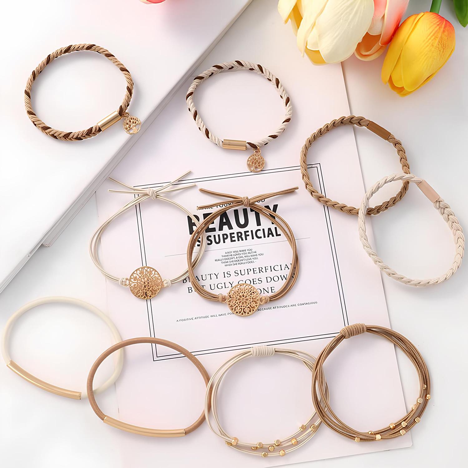 Hair Ties Bracelet for Women(10PCS) 5 Styles Soft Braided Boho Hair Bands Elastic No Damage Hair Ties for Girls thick Thin Long Curly Hair Accessories Hair Ties Bracelet for Women(10PCS) 5 Styles Soft Braided Boho Hair Bands Elastic No Damage Hair Ties for Girls thick Thin Long Curly Hair Accessories