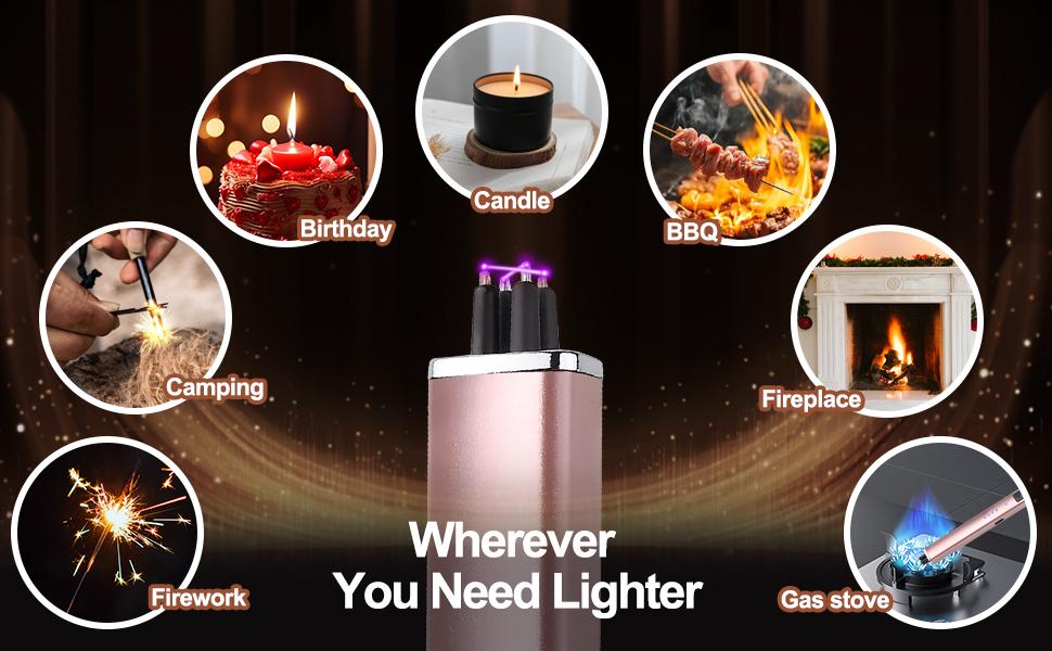 Stocking Stuffers for Women Men Adults: Electric Candle Lighter Rechargeable USB Christmas Birthday Gifts Windproof Flameless Dual Arc Camping Kitchen Lighters for Candle Safety Lock Gift for Mom