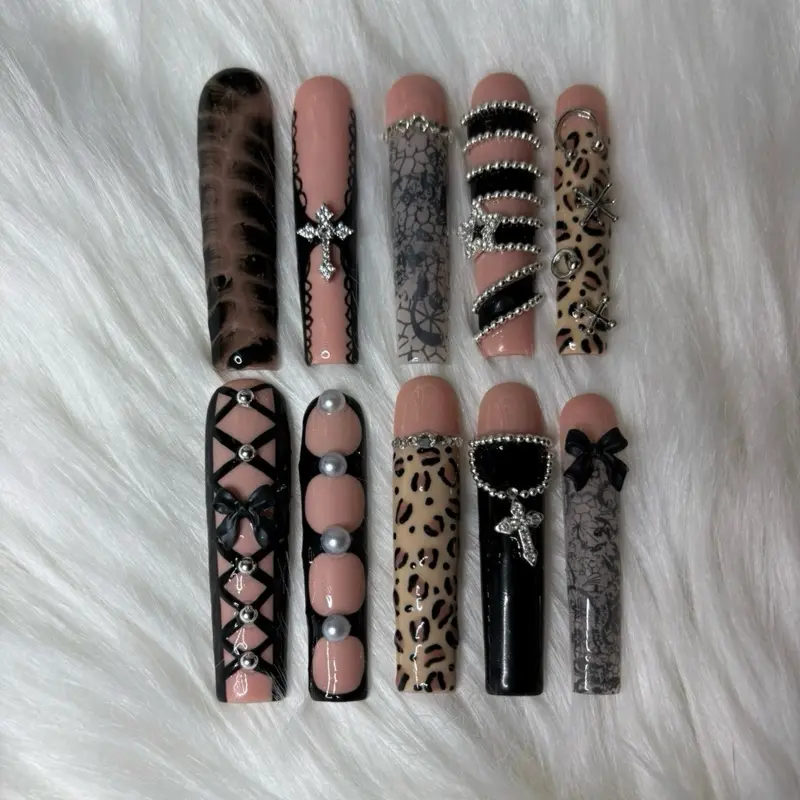 Cheetah Print Set - XXXL press-on nails with glue, nail filer, and cuticle pusher included.