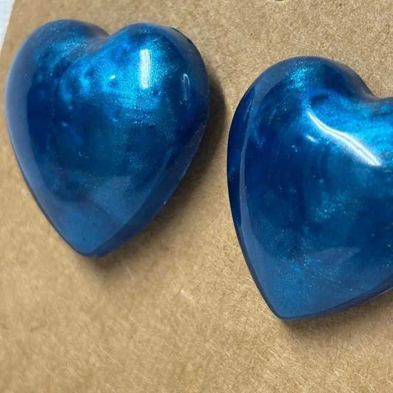 Blue Heart Shaped Epoxy Resin Studs (handmade)
