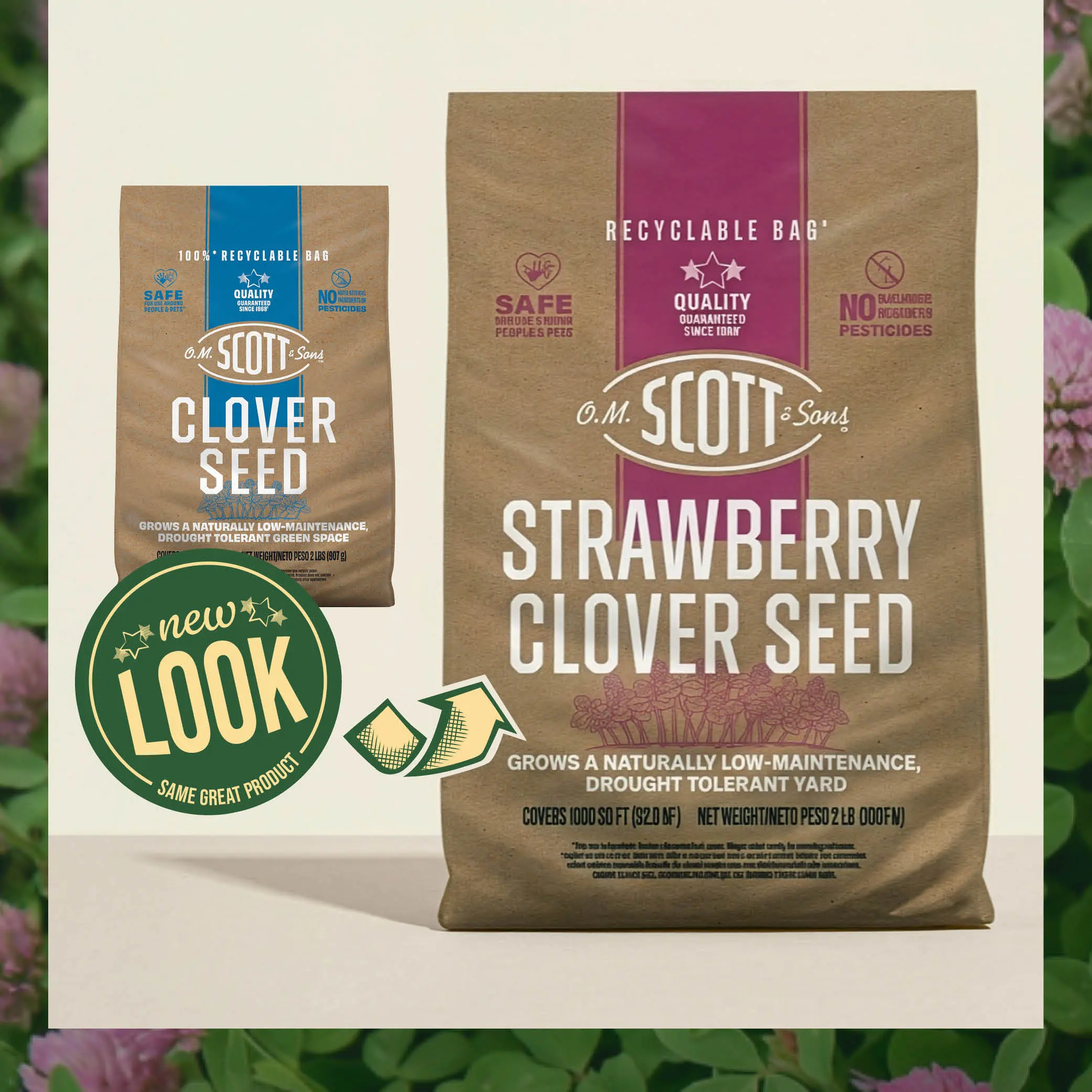 O.M. Scott & Sons Natural Clover Seed, 2lb - Strawberry Lawn Maintenance, Family-Friendly Garden Supply, Premium Seeds, Outdoor, Natural Look
