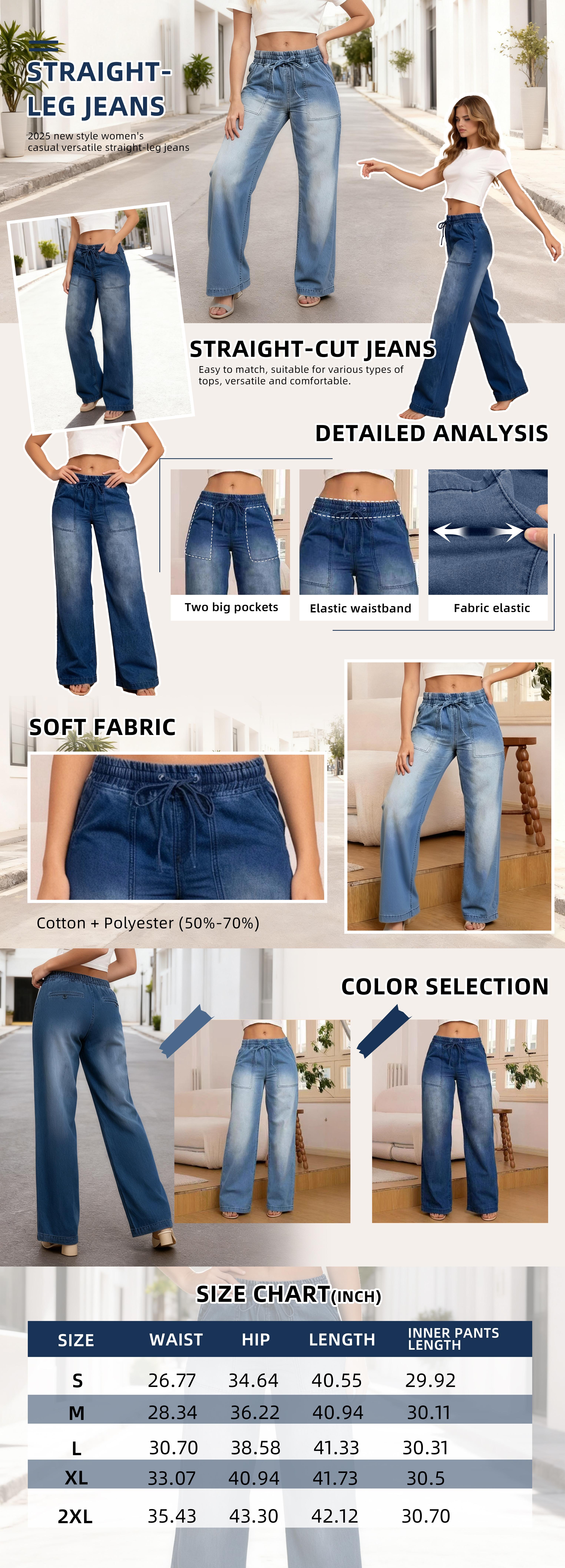 2025 New Women's Casual Slim-Fit Versatile Straight-Leg Jeans All Seasons Slim Fit Design Straight Leg Cut Fashionable Update