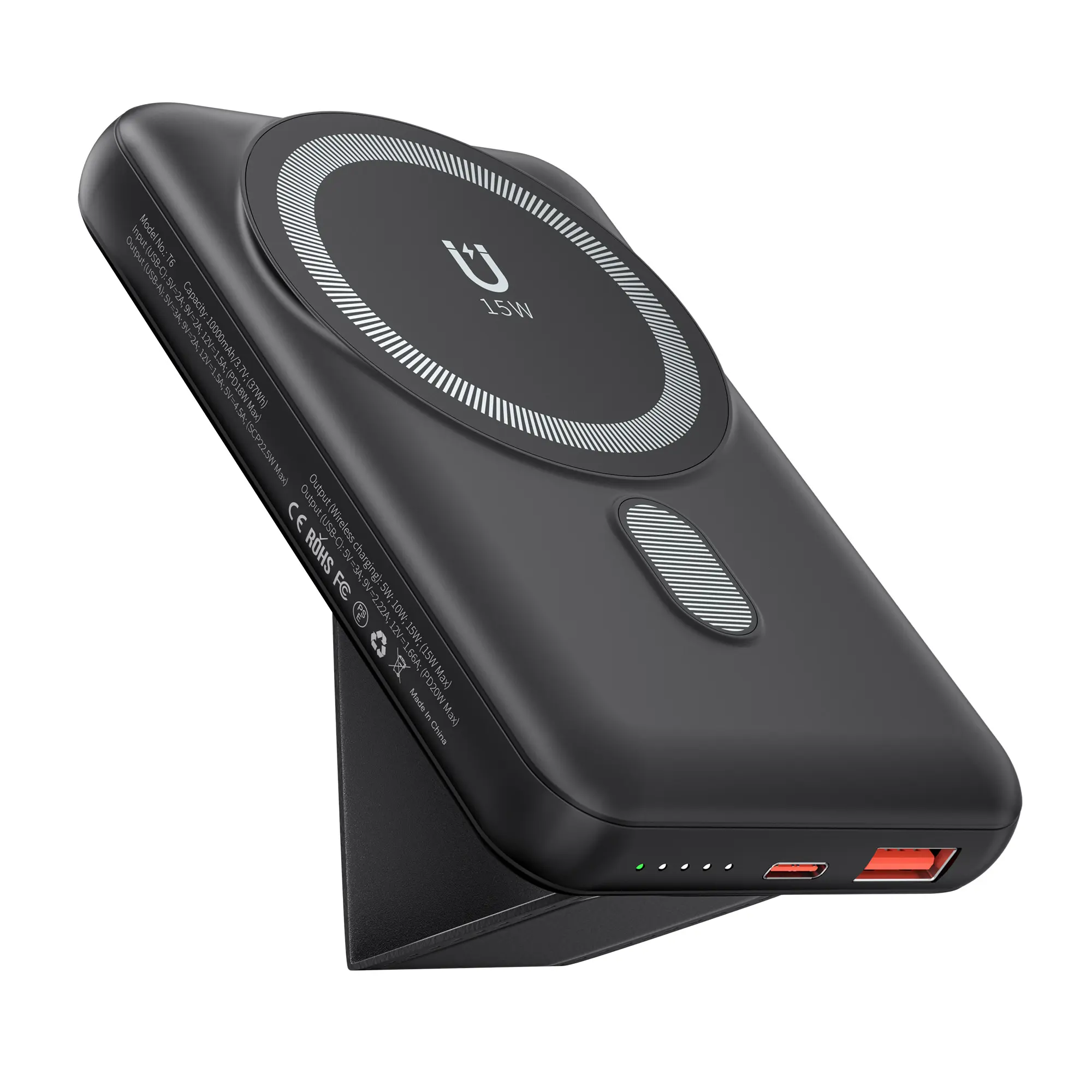 10000mAh Wireless Chargeable Magnetic Power Bank with Folding Stand, 15W Fast Charging, PD18W, Multi-Device Charging, Compact for iPhone 17/16/15/14/13/12 Series, USB Type-C Compatible (Best with MagSafe Case or No Case) - Father's Day Gift