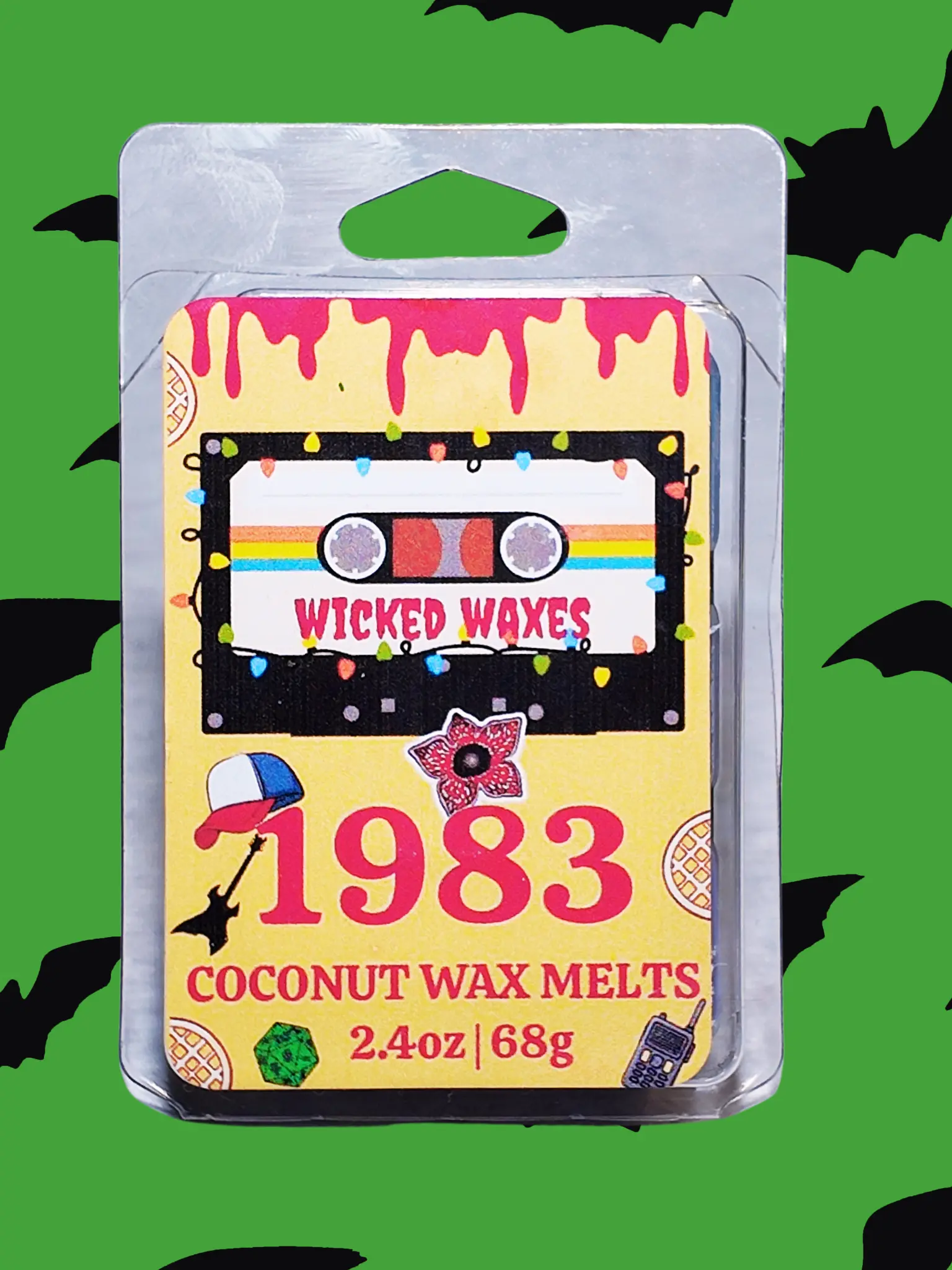 1983 Small Batch Hand-Poured Wax Melts - Strong-Scented Pumpkin Pecan Waffles, Stranger Things Inspired Halloween Coconut-Vanilla Creamy Vegetable Aroma - 2.4oz 6 Cubes D20 Die Fall Boo Basket Home Decor Accessory (with Glitter Mix)