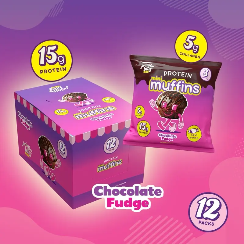 Chocolate Fudge Prime Bites Protein Mini Muffins - 15g Protein, Low Sugar, 5g Collagen