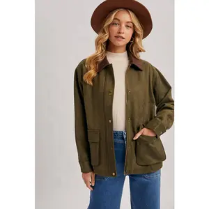 Bluivy - BUTTON DOWN FAUX SUEDE BARBOUR JACKET: OLIVE