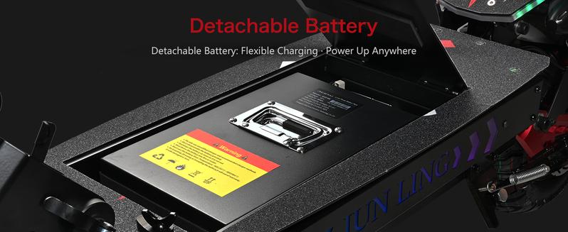 [Jun Ling] Off-Road Electric Scooter - High-performance 10000W dual motors, top speed 55 mph, 13-inch off-road tires, 75-mile range, 60V 40Ah battery, four-piston brakes - UL2272 certified.