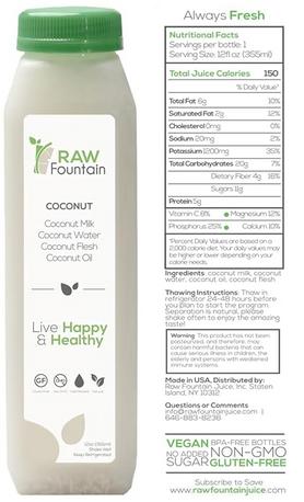 Juice Cleanse Detox by RAW Fountain w/ Coconut, All Natural Cold Pressed Juices, Great Way to Reset Digestion System, 3, 5 and 7 Day, 12oz Bottles