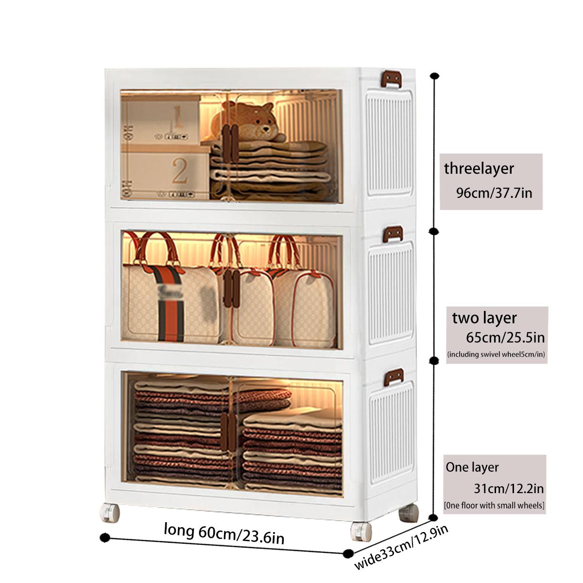 60CM-2/3/4/5 Layers Plastic Storage Box Organizer Stackable & Foldable with Magnetic Transparent Door for Kitchen Bedroom Living Room Study Office Saving Space