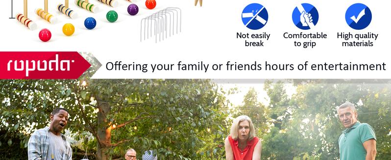 (Summer Turn-Up)Ropoda Six-Player Croquet Set with Wooden Mallets, Colored Balls, 2 Ending Stakes, 9 Steel Wickets & Durable Carrying Bag for Easy Storage, Summer Turn Up & Father's Day Deal