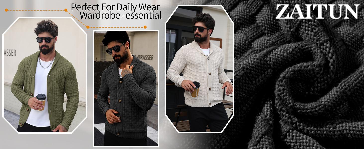 Zaitun Men's New Fashion Sweater Cardigan, Warm Knitwear for Fall & Winter, Stylish High-End Feel, Perfect for Casual Wear