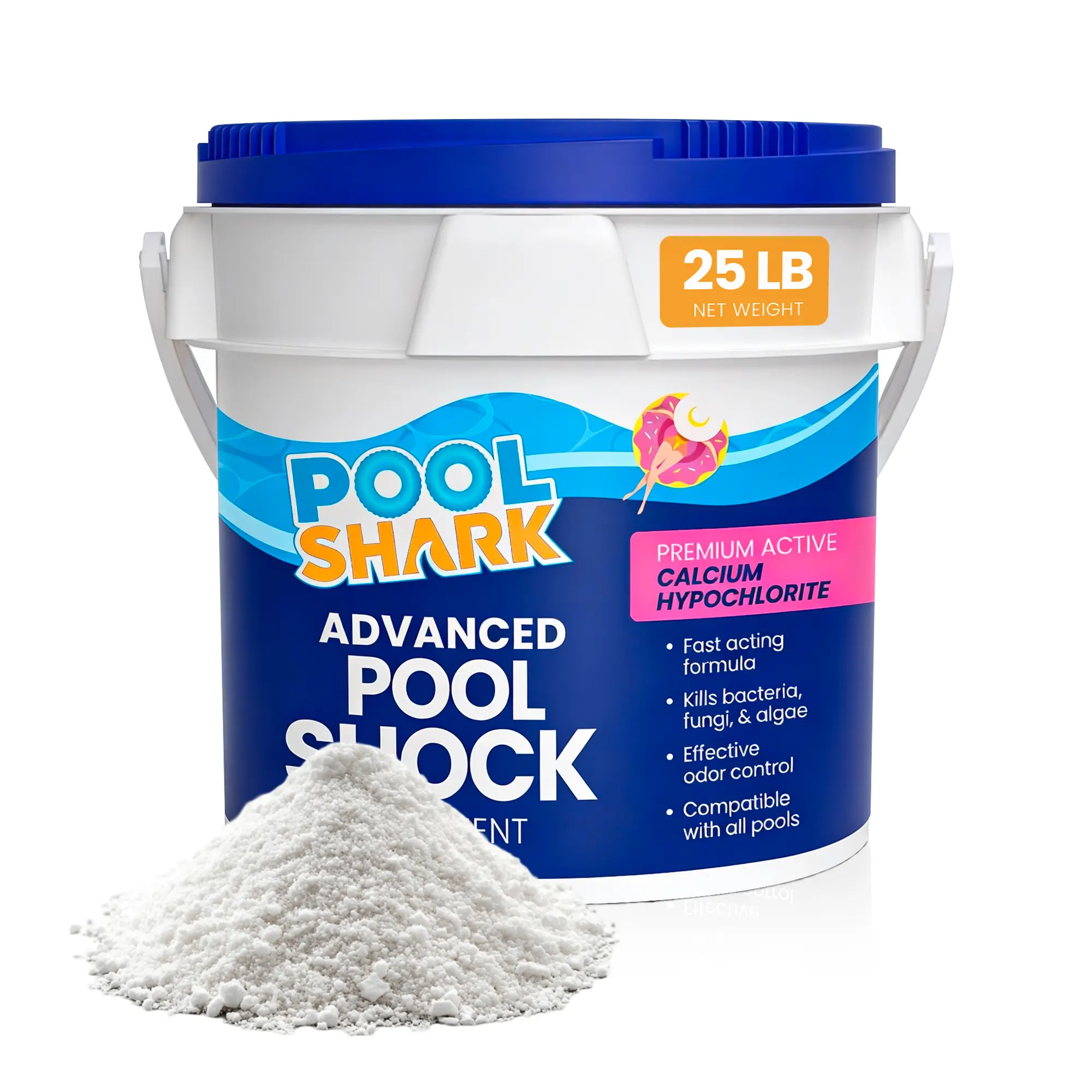 POOL SHARK 68% Calcium Hypochlorite Pool Shock | 25 lb Bucket Chlorine Granules | Pool Shock Treatment for Swimming Pools | Inground & Above Ground Pool Cleaning, Fast-Acting Chlorine Shock