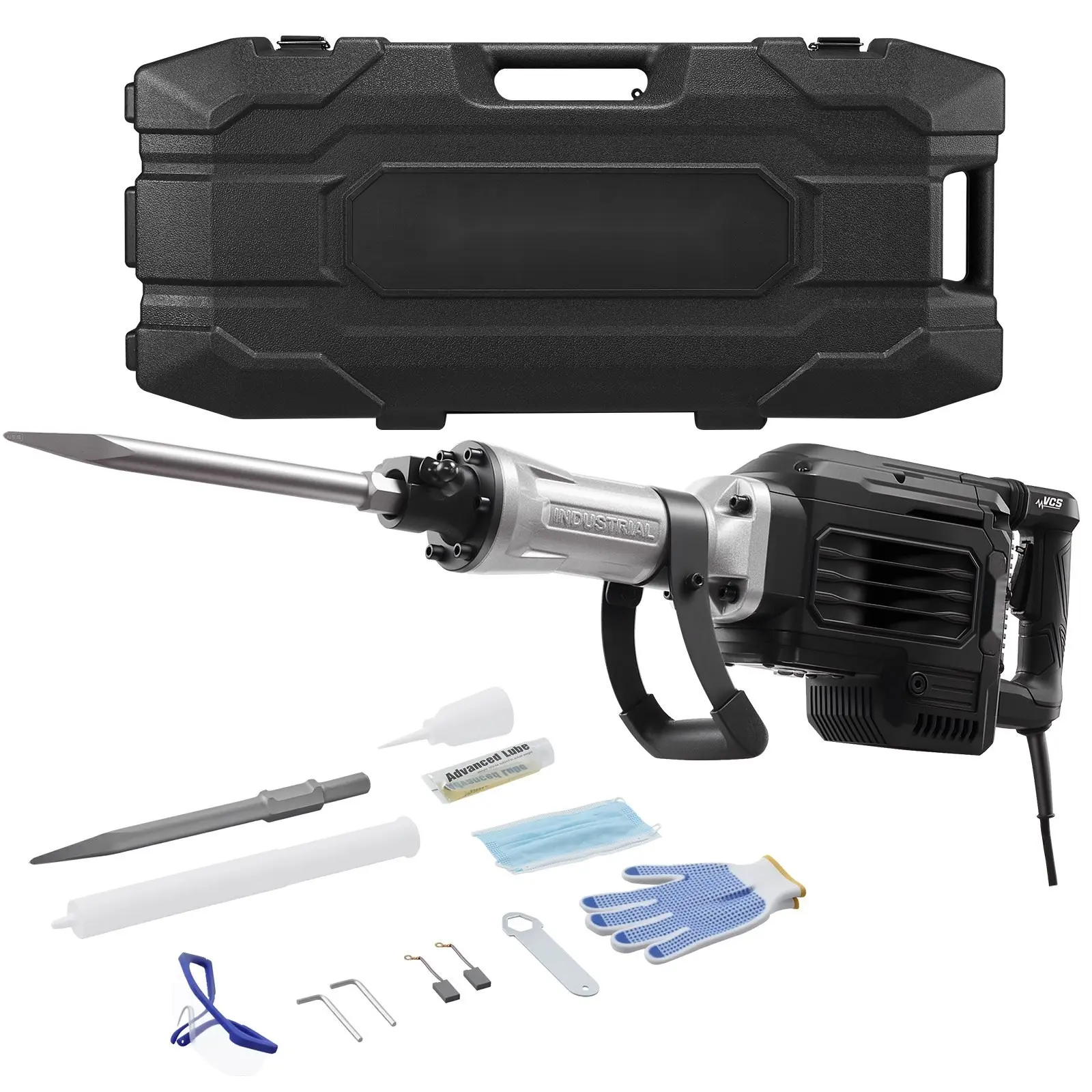 Demolition Jack Hammer, 3000 W Powerful Electric Jackhammer, 1700 BPM Concrete Breaker With A Point Chisel, Carrying Case, Gloves, Goggles, For Concrete, Wall, Brick, Tile And Foundation