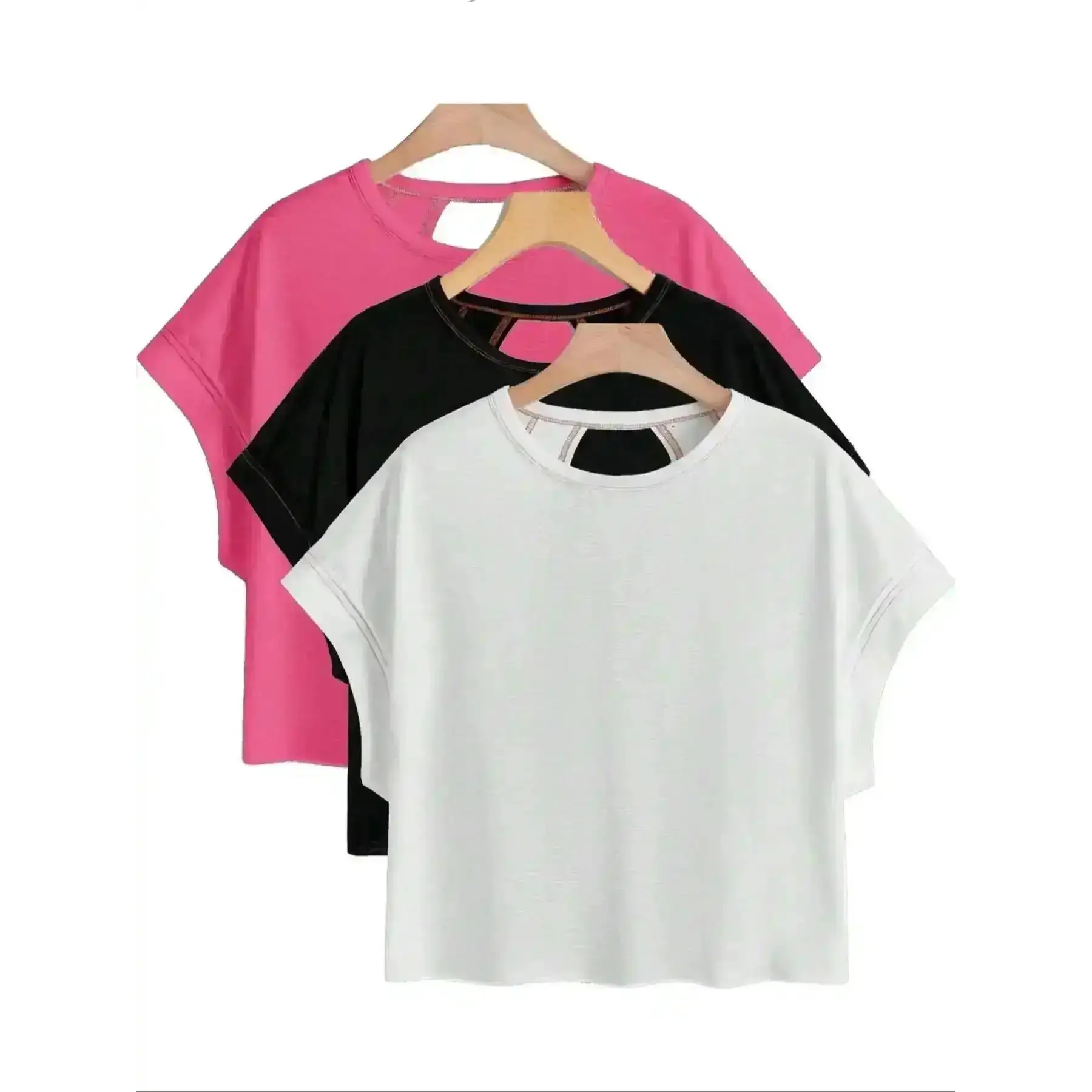 Sexy Backless Top, Solid Color Batwing Sleeve Tee Casual Loose Short T-shirt for Summer, Fashionable Top, Ladies Clothes Daily Wear, Sunny Days, Fashion, Simple Style, Relaxed Fit, Everyday, Tropical Vibe