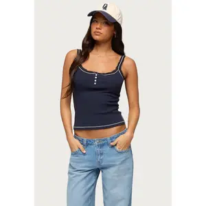 Contrast Stitched Lacey Henley Top