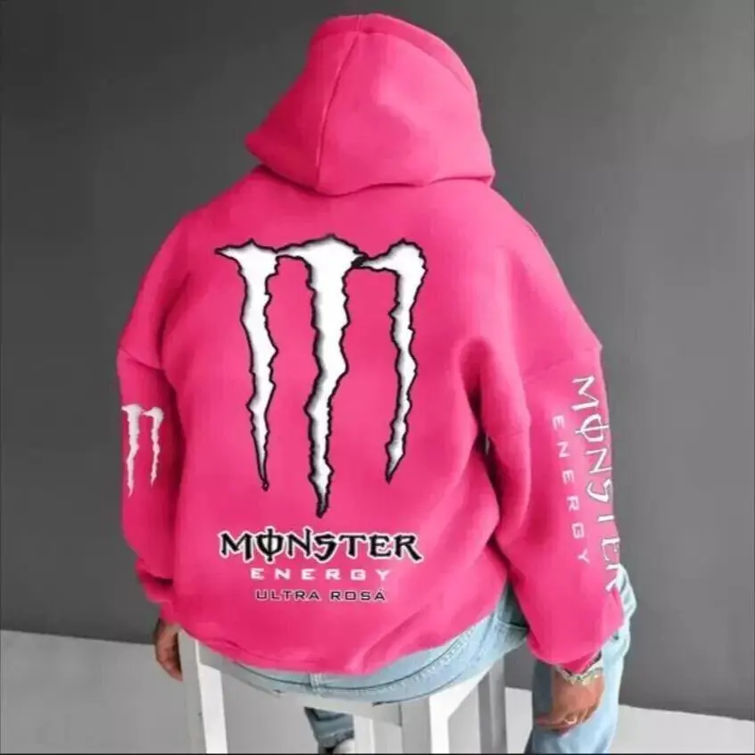 Energy Pink Graphic Oversized Hoodie, Streetwear Pullover Sweatshirt, Casual Loose Fit Hooded Jacket for Women Men