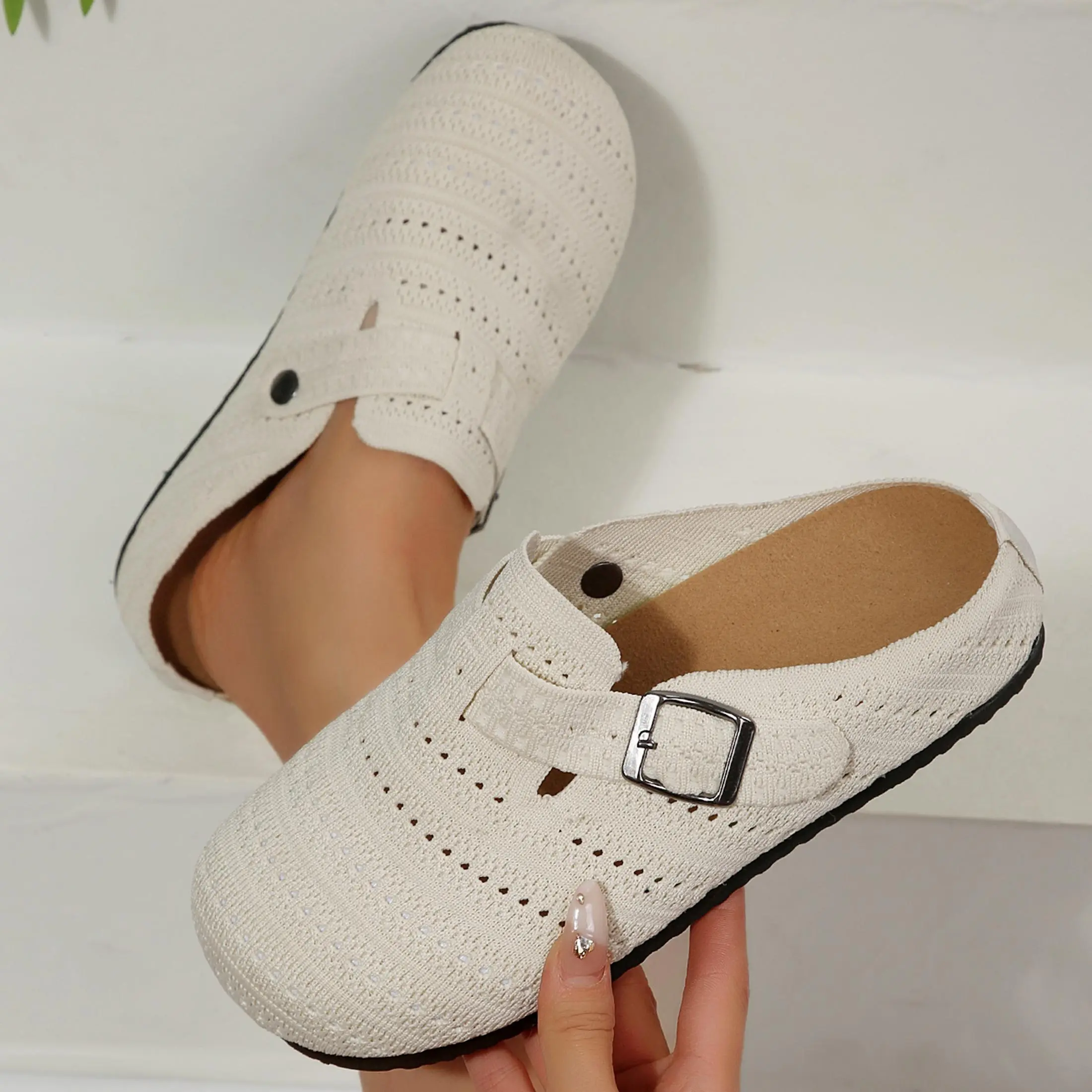 Women's SandalsCrochet Mules Breathable Knit Clogs Non-Slip Rubber Sole Indoor Outdoor Shoes for Shopping & Travel Springfresh
