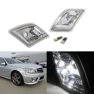 Clear Lens Side Marker Lamp w/Amber LED Bulbs For Benz W204 C250 C300 C350 2008 2009 2010 2011 Replace OEM 204 820 02 21, 2048200221, 204 820 01 21, 2048200121