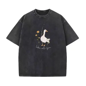 Unisex Funny Goose T-Shirt – Washed 100% Cotton Casual Graphic Tee