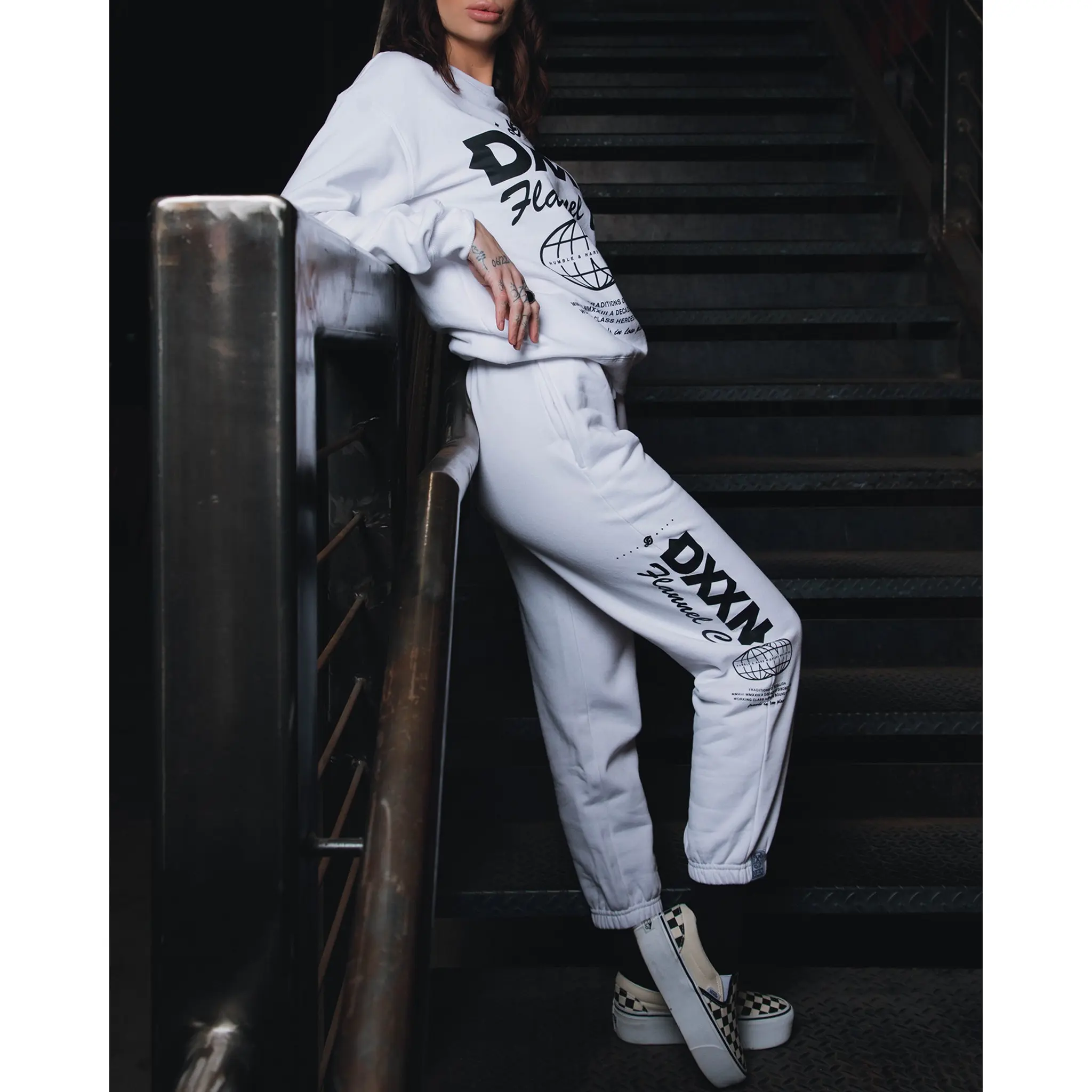 Women's Black Tech Sweatpants - White