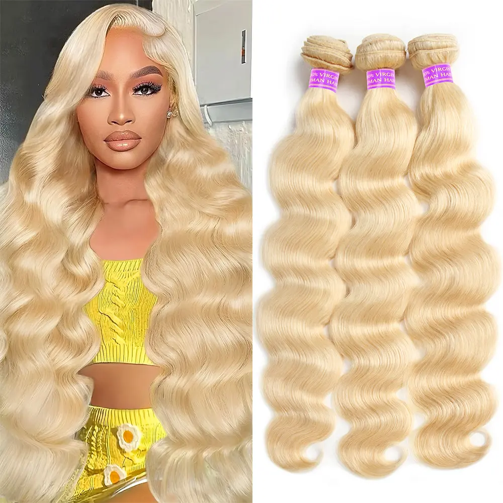 613 Blonde Human Hair Bundles Body Wave Human Hair Bundles With Closure 4x4 Unprocessed Brazilian Human Hair Bundles Straight Human Hair Extensions #Summervibes