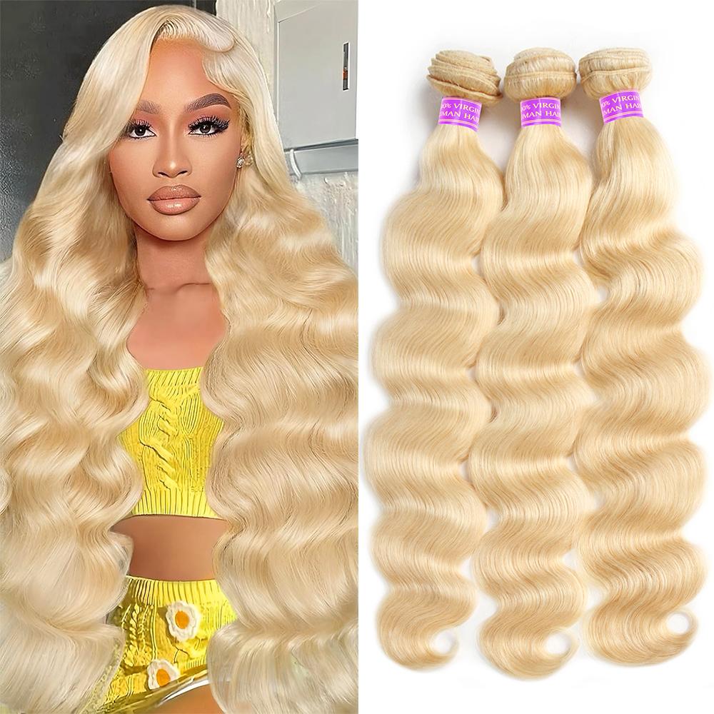 613 Blonde Human Hair Bundles 30 Inch Body Wave Human Hair Bundles Unprocessed Brazilian Virgin Human Hair Bundles Straight Human Hair Extensions 100g per Bundle