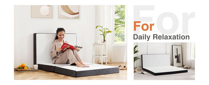 Folding Mattress, Tri-fold Memory Foam Mattress Topper for Camping, Foldable Mattress Topper with Washable Cover