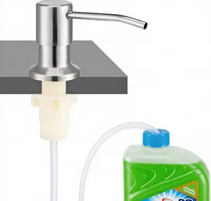 Soap Dispenser for Kitchen Sink, Built-in Sink Soap Dispenser Brushed Nickel Under Sink Pump with 1 Meter Silicone Tube Kit No Refills Quick Installation 304 Stainless Steel & PE Plastic