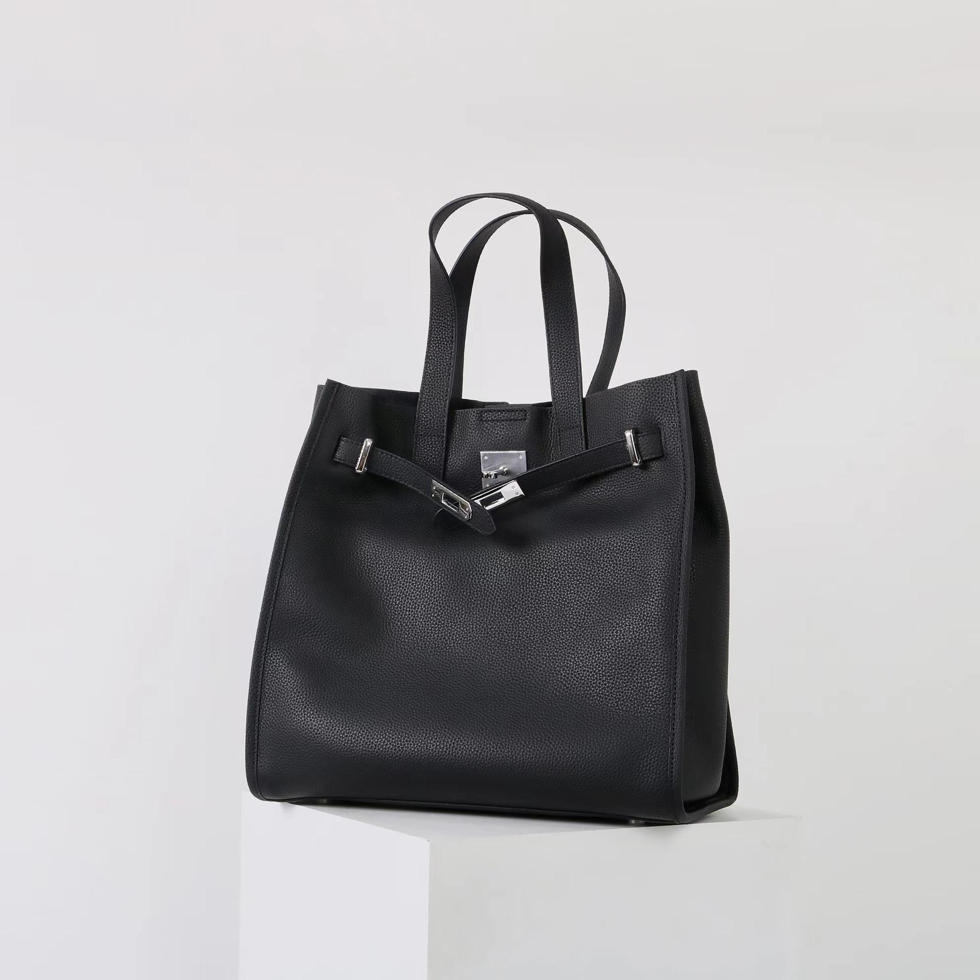 Urban Luxe Genuine Leather Power Tote with Silver-Tone Hardware Women's Shoulder Bag Elegant Durable Everyday Use Spacious Handbag Casual Trendy Purse, Everyday Bag,summervibes