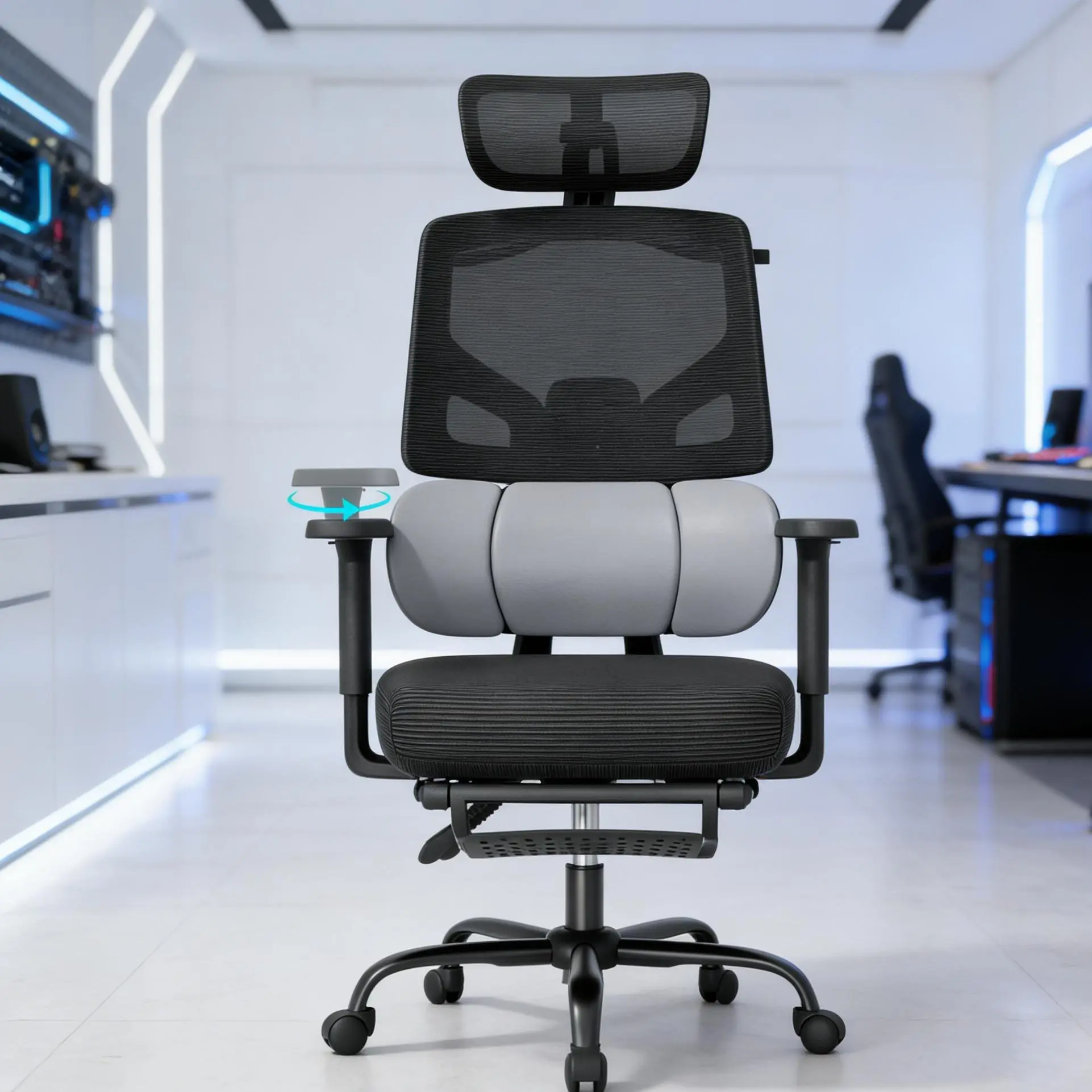 Mr IRONSTONE Ergonomic Office Chair with Footrest & Adjustable Lumbar Support, High Back Home Desk Chair with 6D Armrest, 90-145° Tilt Lock and Wide Cushion, Big and Tall Mesh Chairs for Man Woman, Black Task Chair, 400lbs Capacity