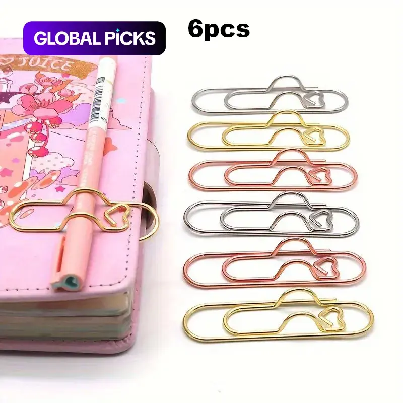 Metal Pen Clips, 6/12/24pcs Cute Paper Clips Paperclips for Journals and Notebooks, Multifunctional Stationery Accessories, Random Color #GLOBAL PICKS