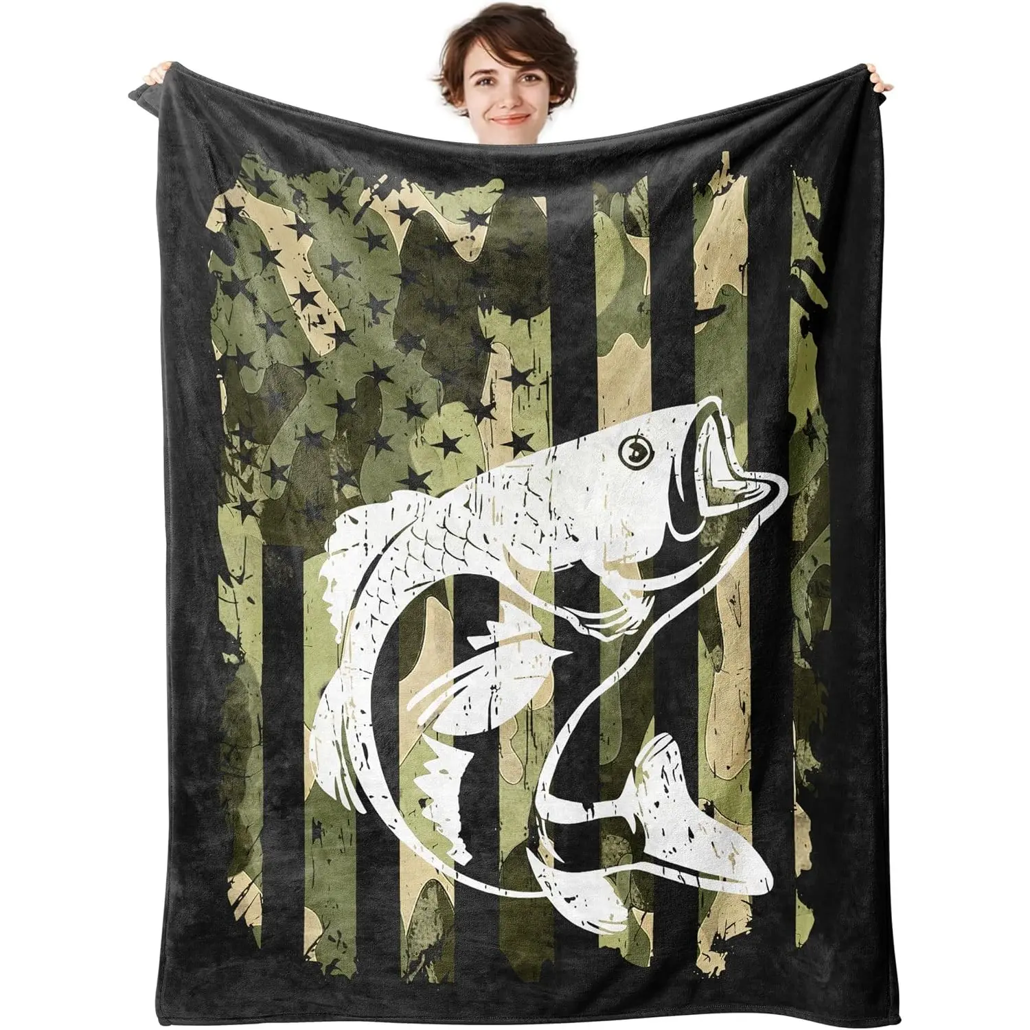 Bass Fish Throw Blanket, Flannel Blankets for Women Girls Kids Boys Men, Luxury Bed Blanket Super Soft Cozy for Bed Sofa Couch Gifts