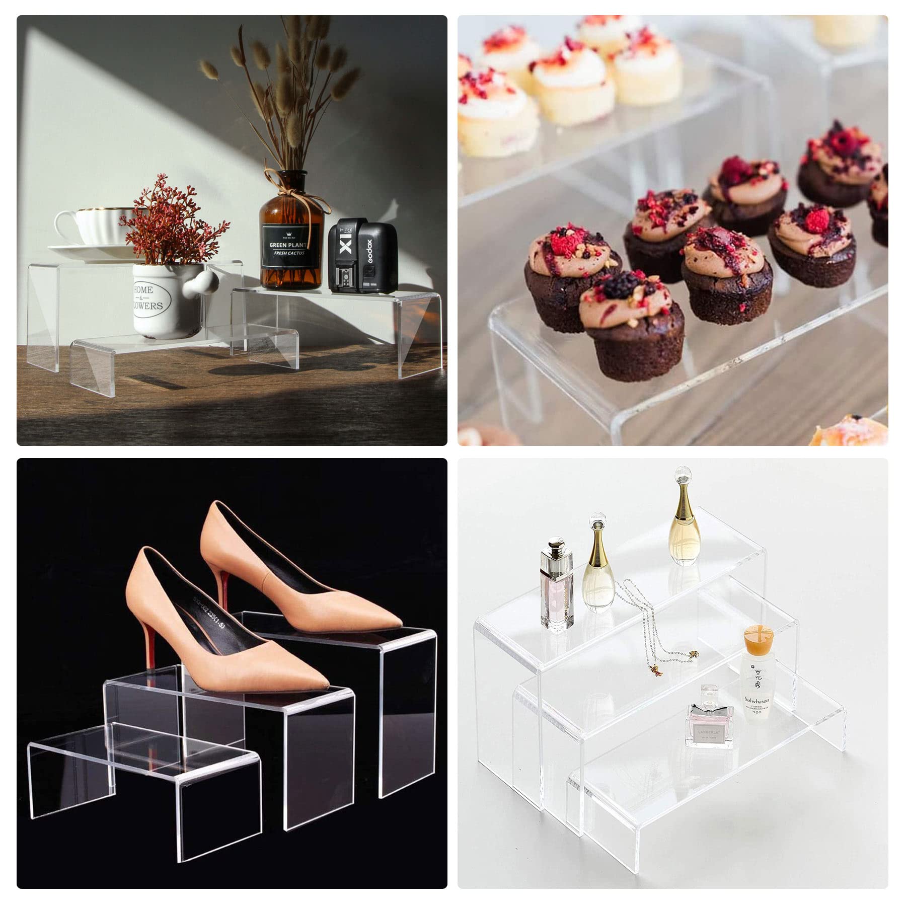 2 Sets Clear Large Dessert Display Stand, Transparent Rectangular Display Stand for Collectibles, Retail Countertop Upright Display Stand for Organizing and Decorating