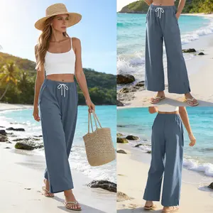 UANEO Womens Baggy Wide Leg Palazzo Pants Casual Loose Drawstring Elastic Waisted Lounge Trousers with Pockets