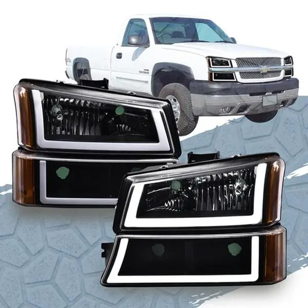 CROSSDESIGN LED DRL Headlight Assemblies with Signal Lamps, Daytime Running Light Replacement Vehicle Accessories, Compatible with 2003-2007 Chevy Silverado 1500, Led Drl Headlights, Daytime Running Light Headlight Assemblies