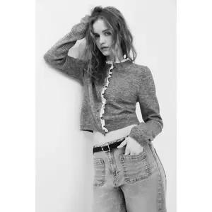 H&M Frill-trimmed fine-knit cardigan