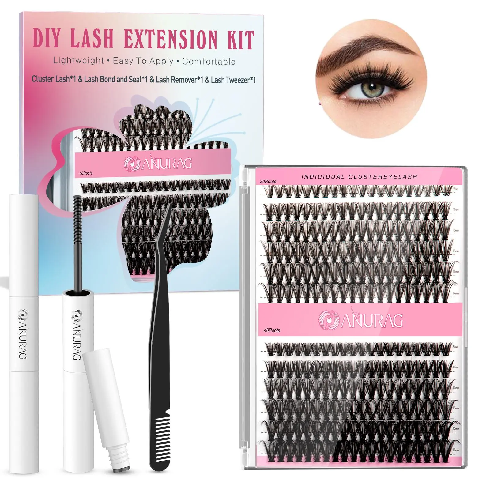 DIY Cluster Eyelash Extension Kit, 240Pcs Eyelash String Eyelash Extensions 9-17mm, Eyelash Bonding and Sealing, Eyelash Tweezers, Eyelash Remover At Home Makeup Eyelash Extensions Cosmetics，Christmas gifts, New Year gifts，#SummerWins #DealsForYouDays