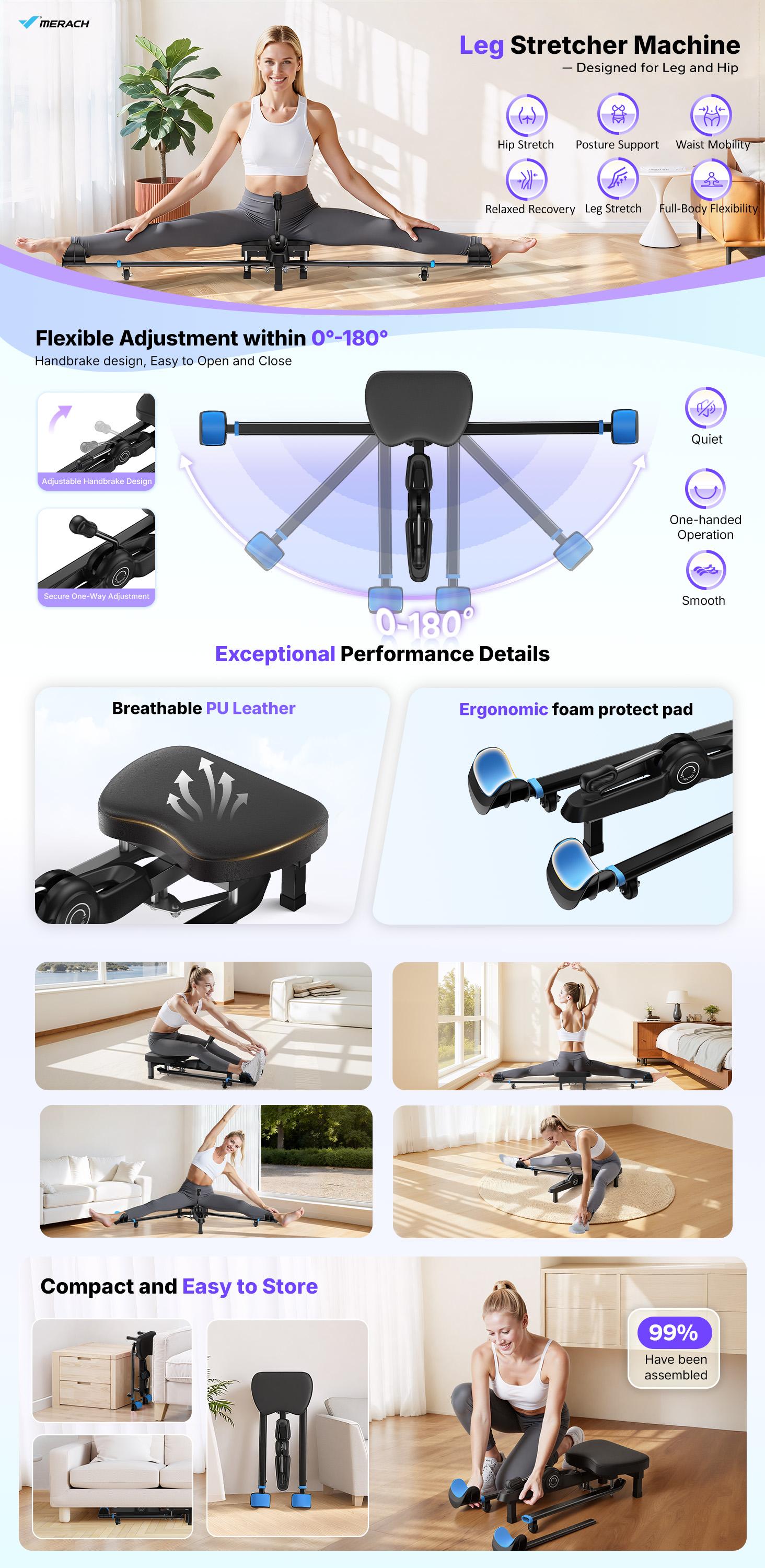 Merach Split Machine Leg Stretcher Splits Trainer Adjustable Stretching Machine Fitness Training Equipment for Ballet Yoga Sports Training Improve Flexibility Load Capacity 300lbs