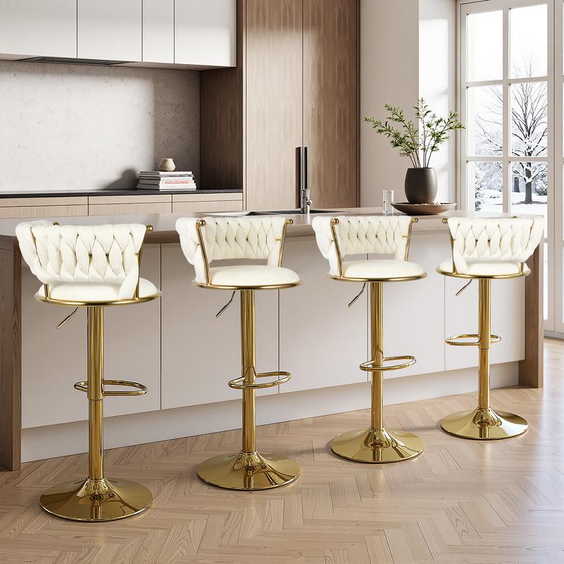 【TikTokShopBlackFriday】 Velvet Bar Stools, Counter Height Bar Stools with Low Back, Gold Swivel Bar Stool for Kitchen Island, 360° Swivel Bar Chairs for Kitchen Island,Bar Pub (Beige)