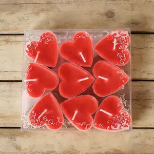 9 Packs of red Heart-Shaped Candles, Long Lasting, Romantic Decor, Pool, Dinners，Decorations for Weddings, Parties, Valentine's Day, and Christmas