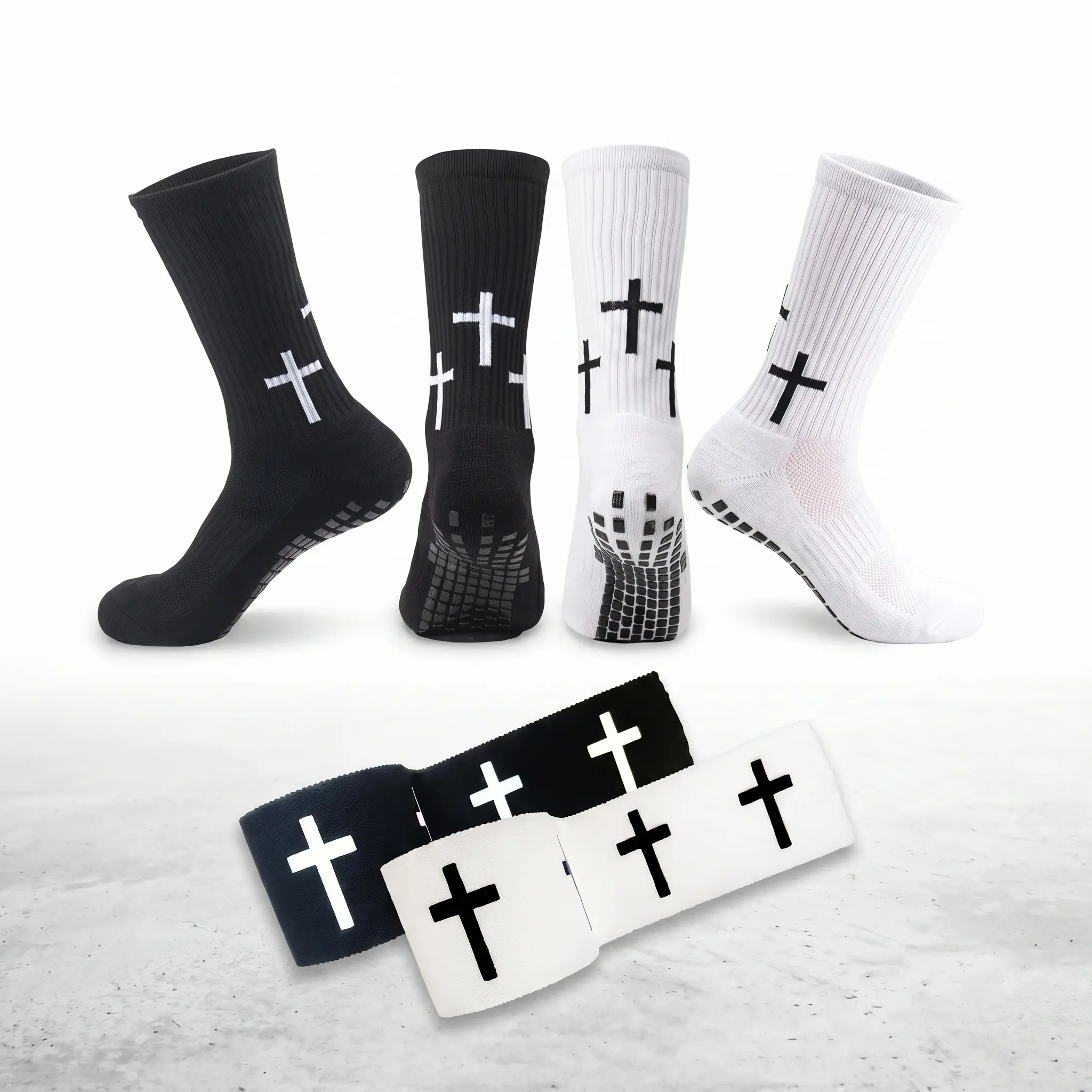 Unisex 2-Set Grip Socks & Athletic Tape - Christian Cross Print, Anti-Slip Design, Bible Verses, Nylon-Polyester Blend, Energy Transfer, All-Season Performance Enhancement, Soccer Fashion, All Seasons, Anti-Slip Sports Socks, Soccer Grip Socks Youth, Spor