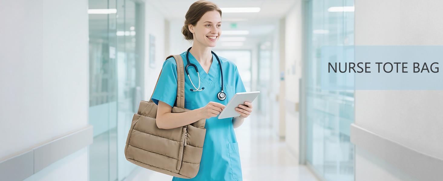 Bagstellar Puffer Tote Bag for Women with Makeup Bag, Large Work Tote Laptop Bag, Lightweight Travel Tote Bag with Zipper Gifts for Women Teacher Nurse Quilted Shoulder Bag for School Gym