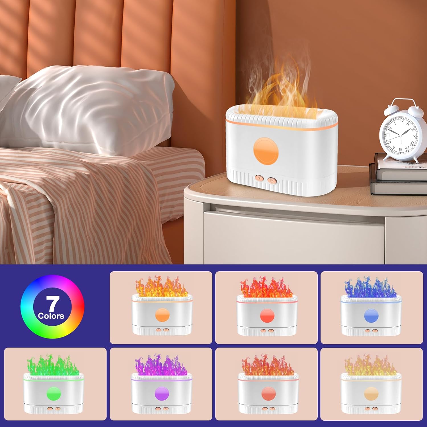 Essential Oil Diffuser,Colorful Flame Air Aroma Diffuser Humidifier,Upgraded 7 Flame Colors Noiseless Essential Oil Diffuser for Home,Office,Yoga with Auto-Off Protection(200mL,Black)